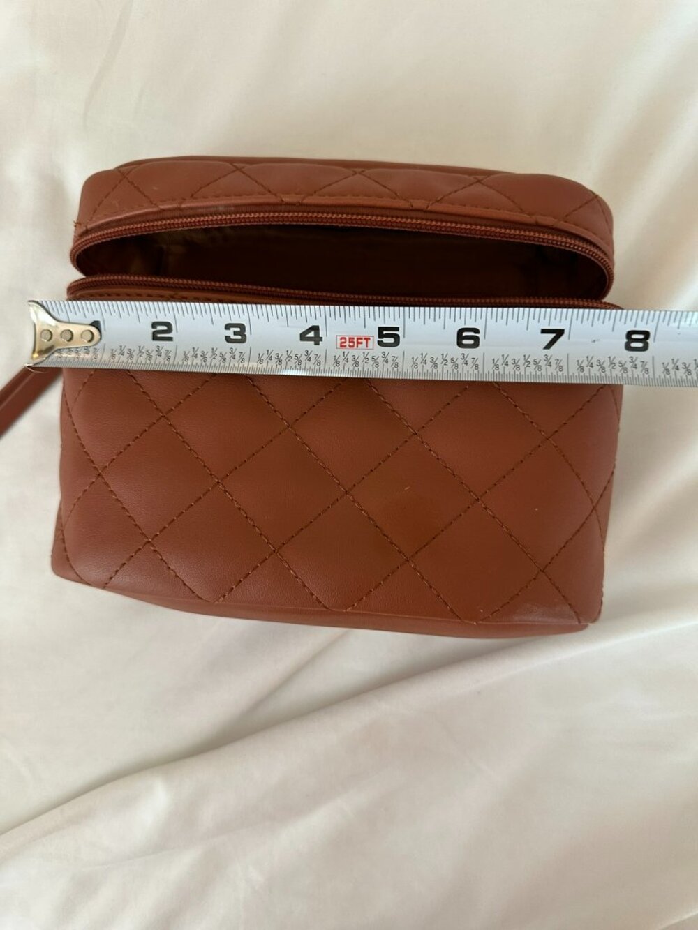 Ecosusi Brown Quilted Vegan Leather Train Case Crossbody Vanity Bag